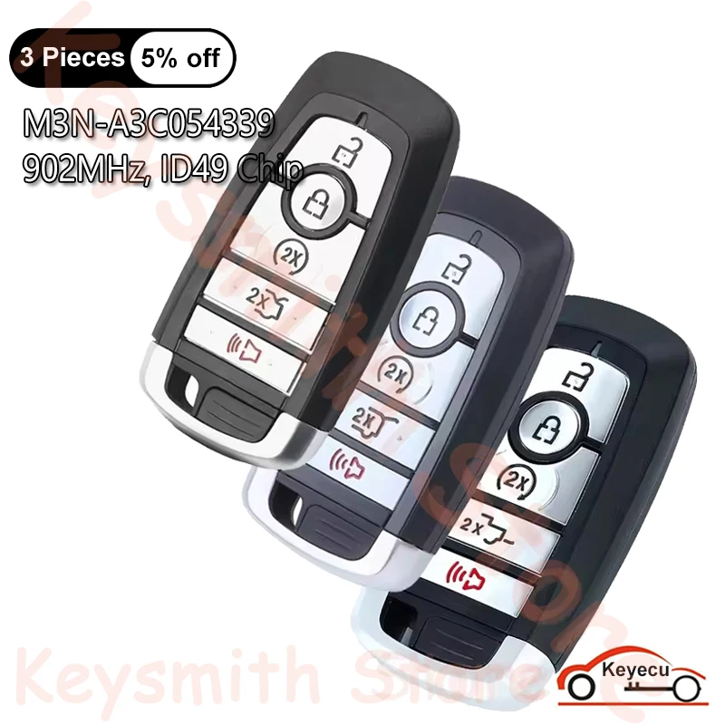 

Умный дистанционный ключ-брелок KEYECU с 5 кнопками, чипом ID49 902 МГц для Ford Edge, Mustang, Lincoln Navigator, Nautilus, Aviator, M3N-A3C054339