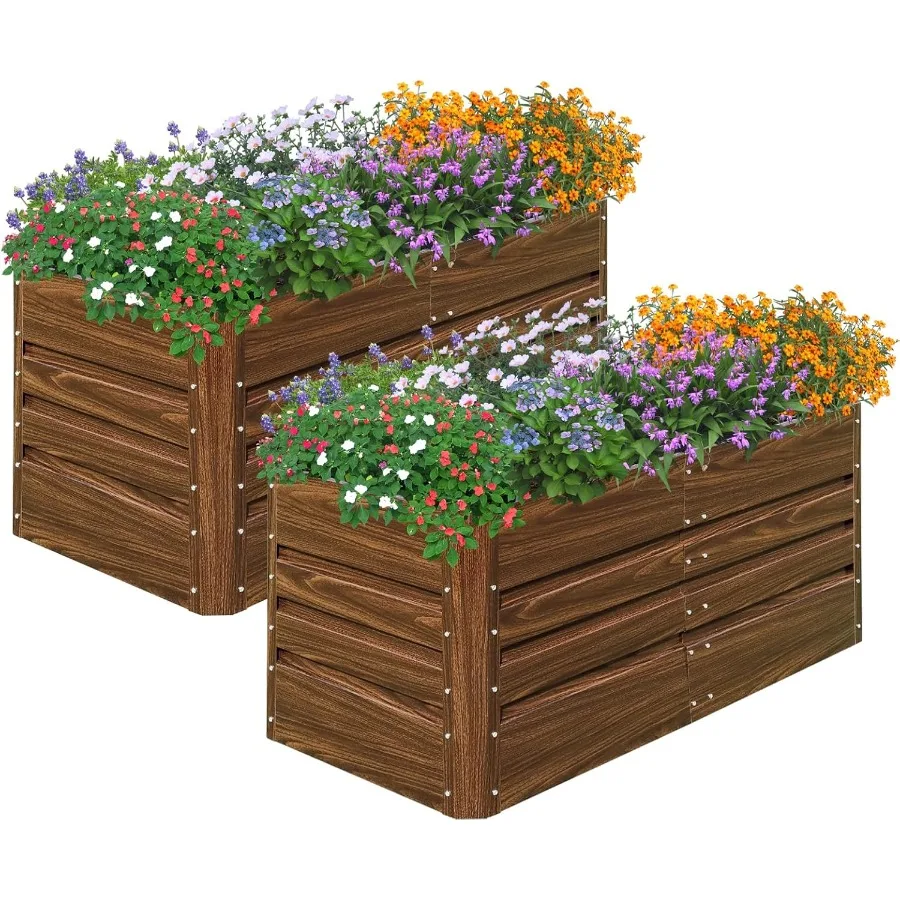 

2 Pcs 4x2x2FT Raised Garden Bed Galvanized Planter Garden Boxes Outdoor Deep Root Planter Raised Bed for Vegetables Flowers Her