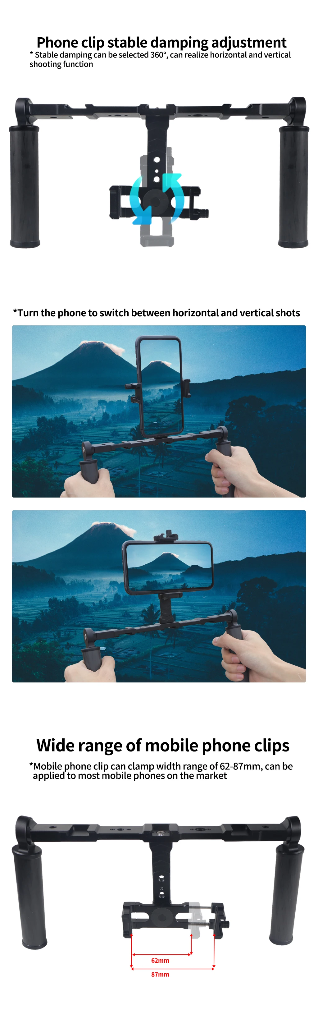 Dualer Handgriff-Halter Gimbal-Griff Stabilisator Video-Rig 1/4 3/8 Zoll Halterung Lichthalterung für GoPro11 für Insta360 X3 Smartphone Vlog – Detail 2