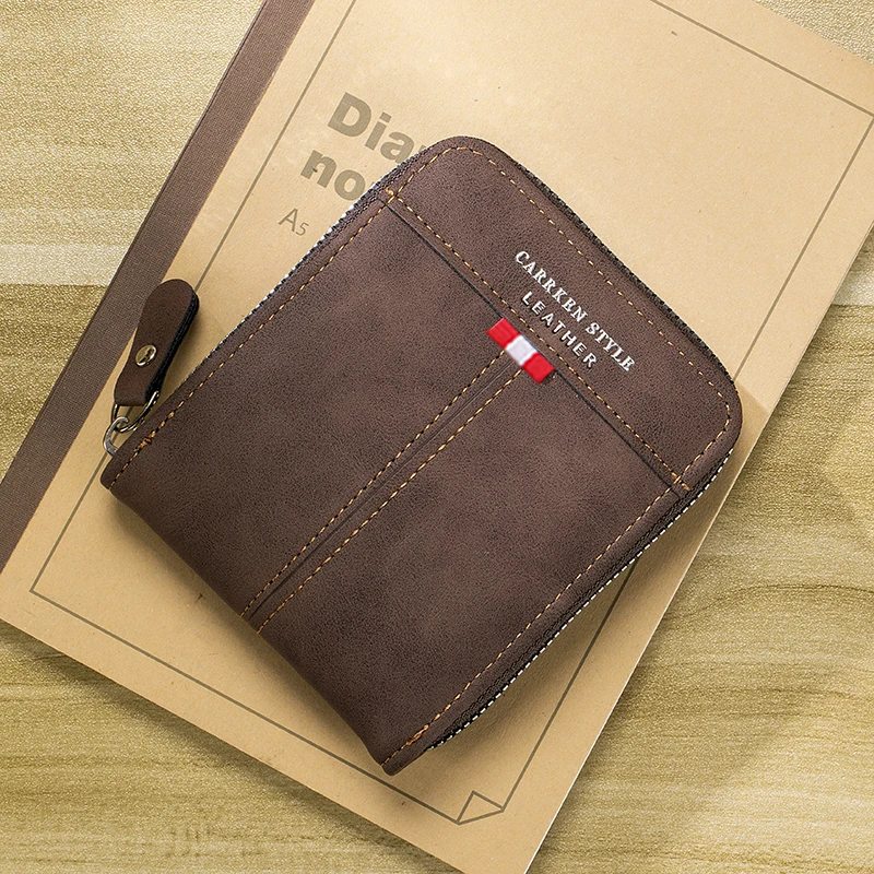 New Men's Wallet Short, Large Capacity, Fashionable Retro, Three Fold Bag, Personalized Zipper, Multi Card Position Chain, Small image 3