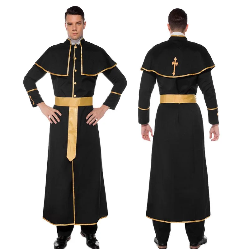 Bla Priest Costume Men's Missionary Stage Performance Outfit loween eyes Maria Priest Long Robe Traditional Chinese E...