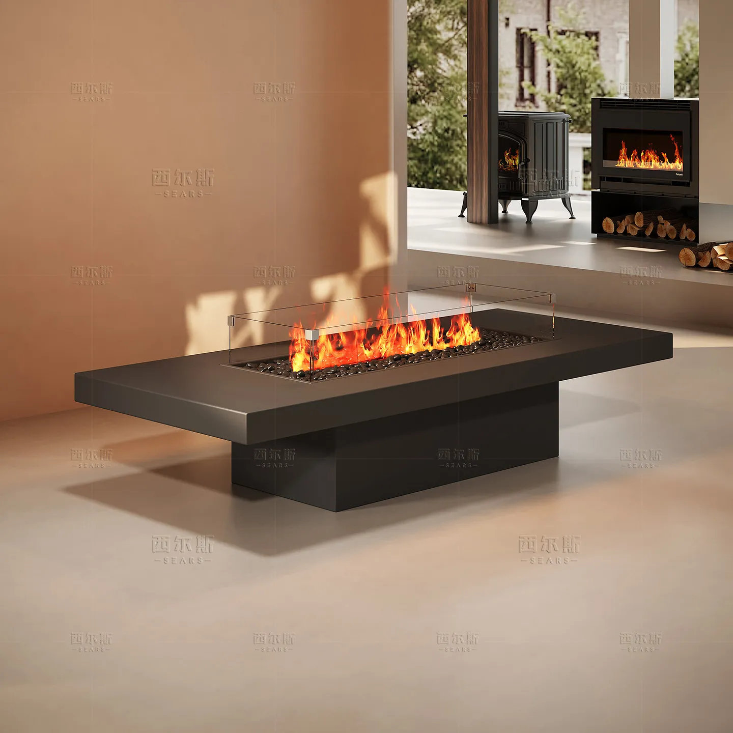 High-end custom outdoor courtyard floor fireplace table landscaping view heating furnace smokeless and waterproof