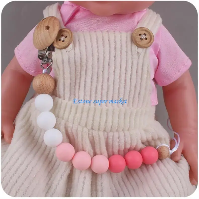 090B Anti-drop Pacifier Clip Silicone Bead Baby Teether Clip Toddler Nipple Clip Accs