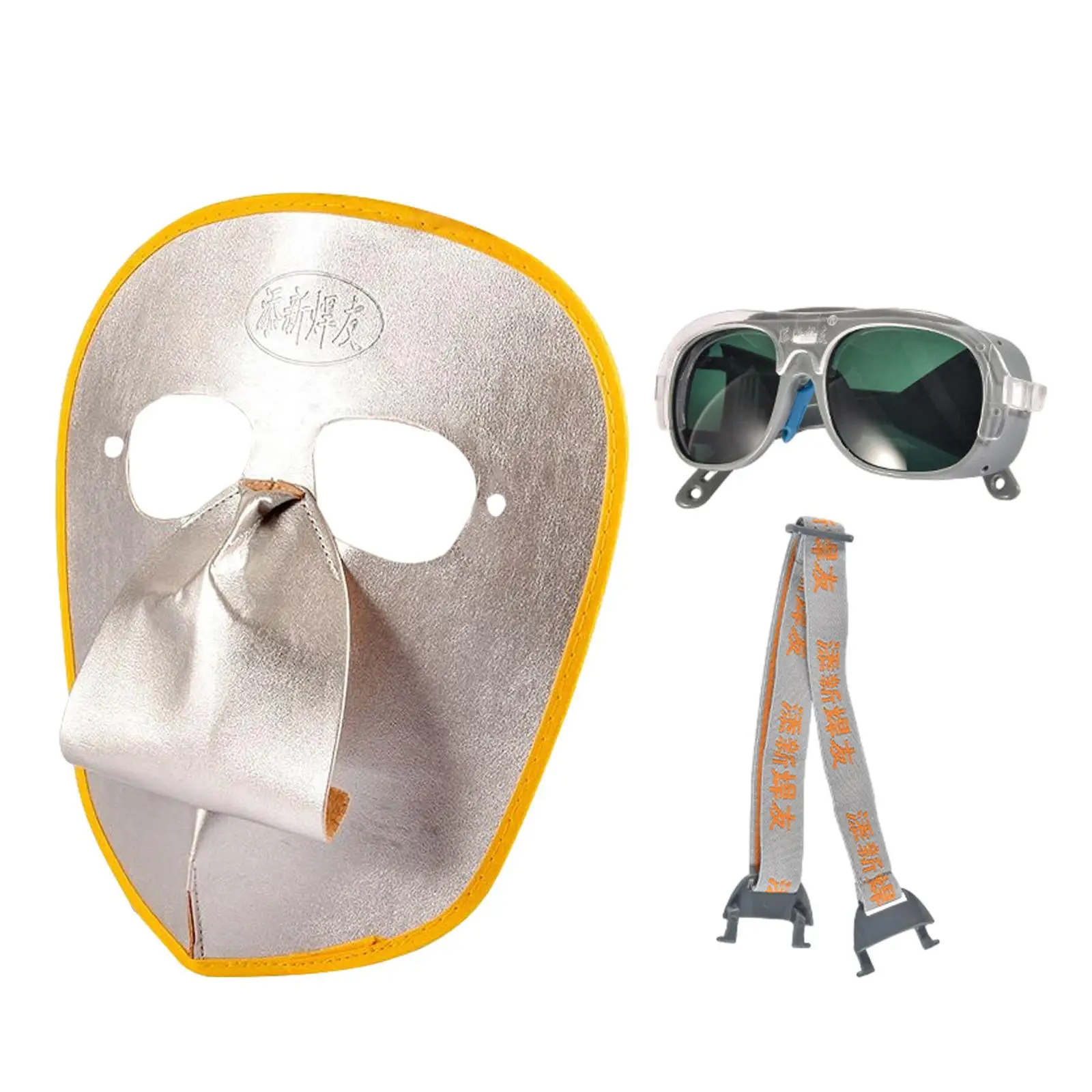 Welding Face Protection Set High Temperature Protection Leather Welding Mask and Welding Goggles for Mechanical Industry