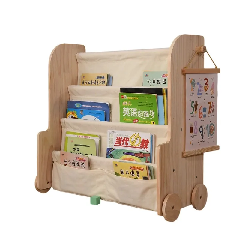 

Simple movable bookshelf Children's bookshelf Floor shelf Children's room Reading area Picture book bookshelf Solid wood
