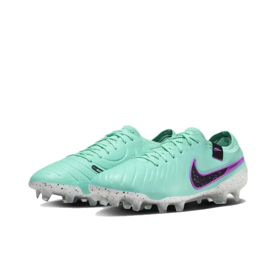 Chuteiras de futebol masculinas NIKE Tiempo Legend 10 Elite FG antiderrapantes e resistentes ao desgaste Natural Turf Branco Vermelho e Preto Colorways