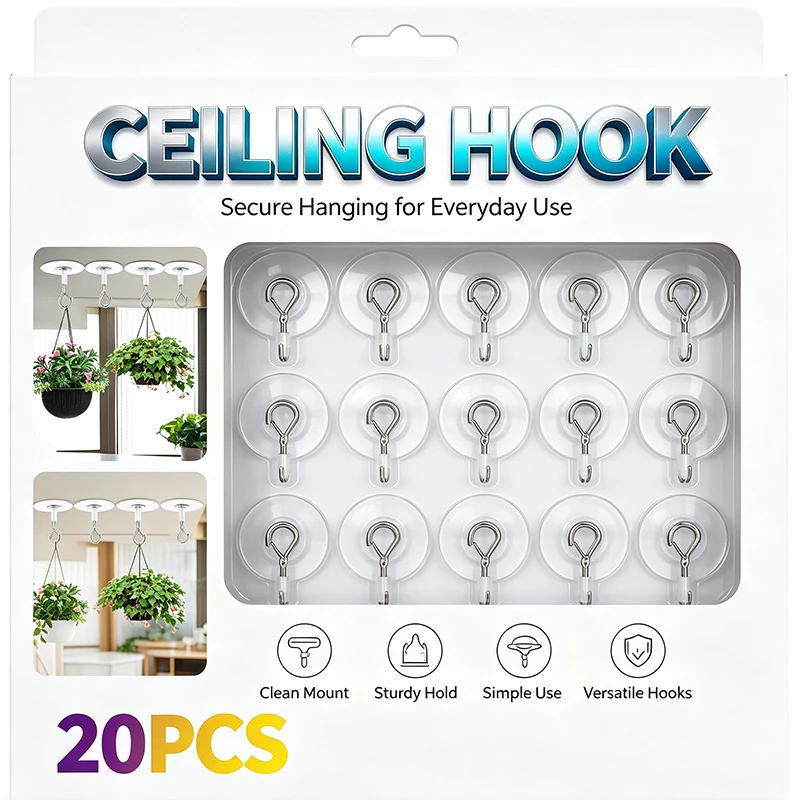 Heavy Duty Ceiling Hooks Self Adhesive Duty Wall Hangers for Flower Pot Hanging Bracket Hook Garden Planter Windproof Screw Hook