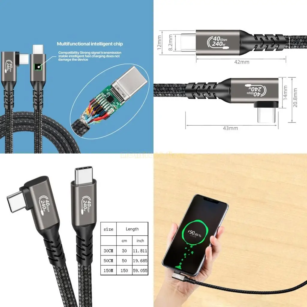 F62C 40GBPS Cable USB4 Type C مع 90 ° BEND 8K60Hz لسهولة الألعاب والعمل الفعال #1