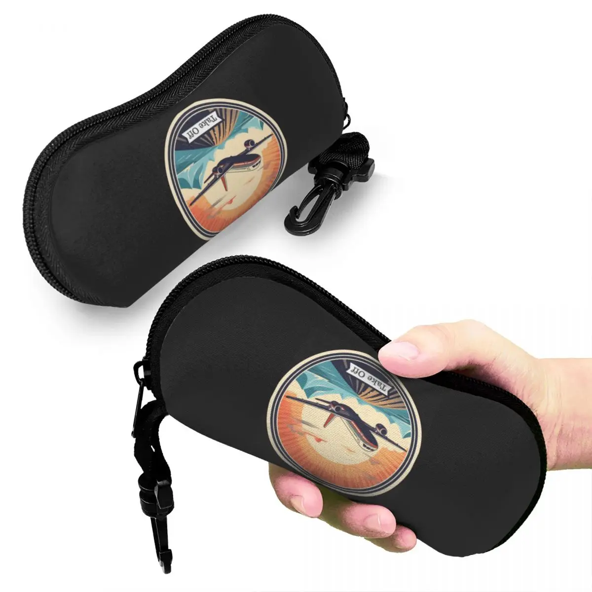 

Vintage Airplane Taking Off Shell Glasses Case Protective Sunglasses Box Women Men Soft Eyeglasses Bag Pouch