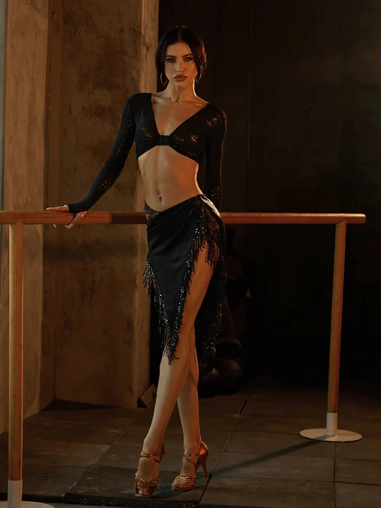 라틴 댄스 스커트 홀로우 불규칙 스팟 라이트 스커트 # 25077