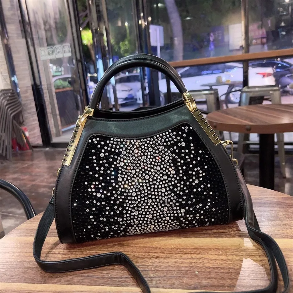 Large Capacity Textured Fashion Square Bag Glitter Shiny Diamonds Women\'s Handbag High Quality Shoulder Messenger Bag Lady Purse