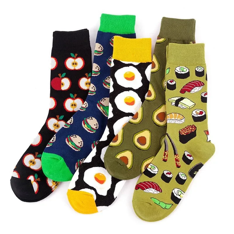 5 Pairs Cotton Fashion Personality Unisex Happy Socks Street Skateboard Fruits Food Dogs Harajuku Funny Boys Causal Sox Gift