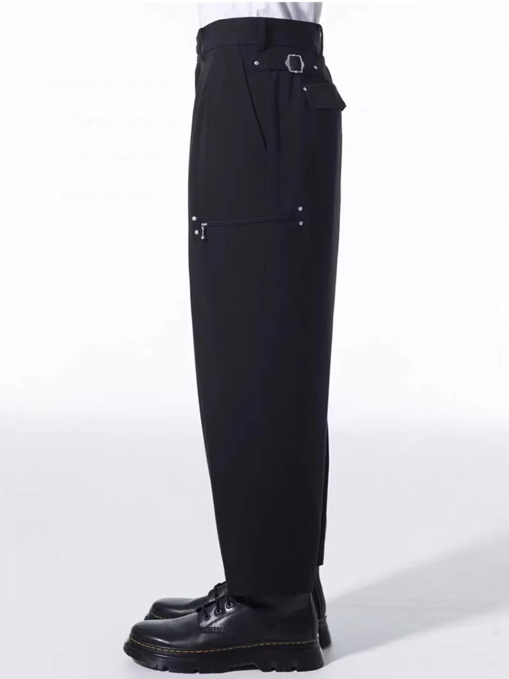 High Street Pants Autumn and Winter Men's Dark Style Huada Woolen Left Zipper Decoration Casual Streetwear Pants and Trousers