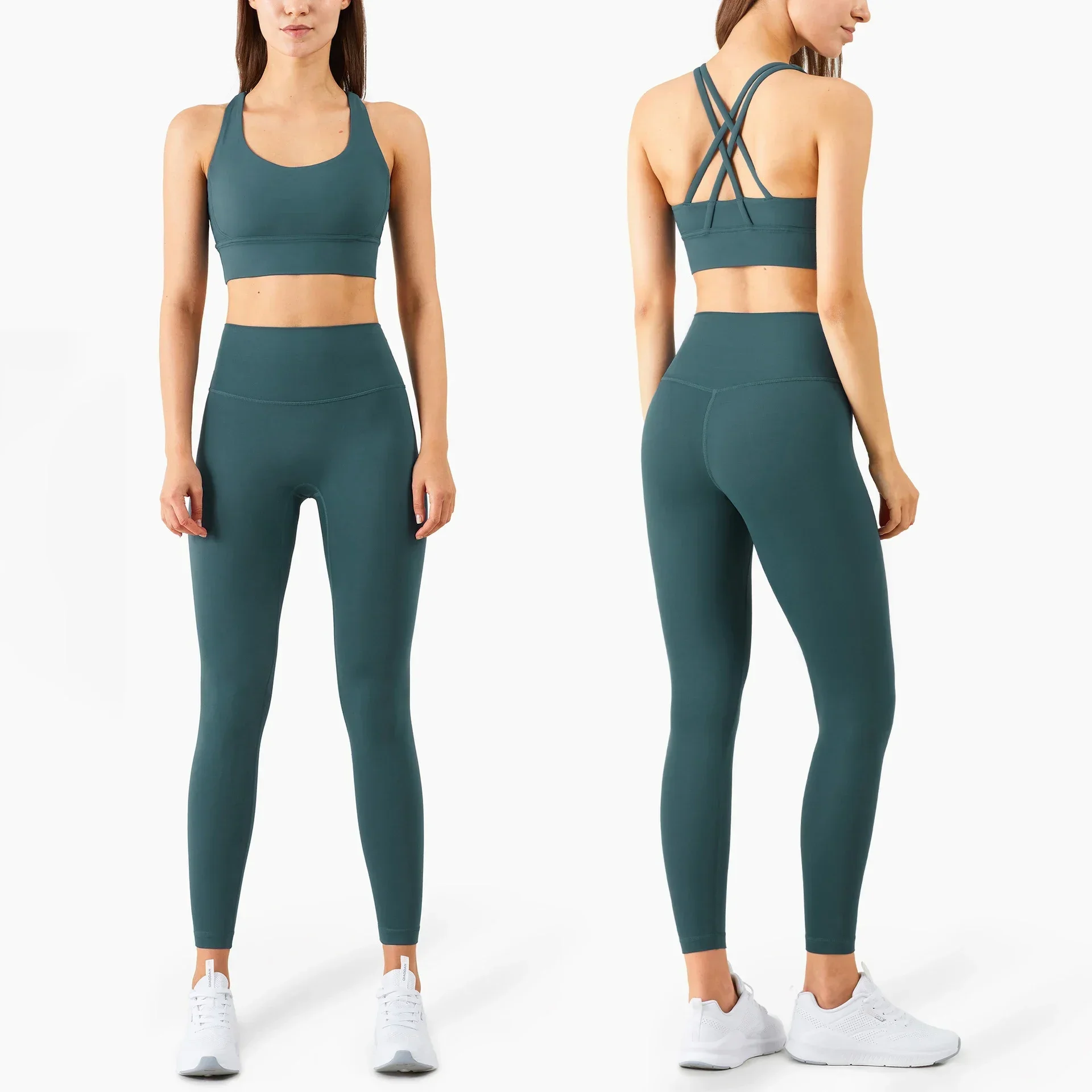 

2 Piece Yoga Clothes Summer Women's Tracksuit Athletic Cross Back Nylon Yoga Top Women Sports Bra Leggings Pilates Fitness
