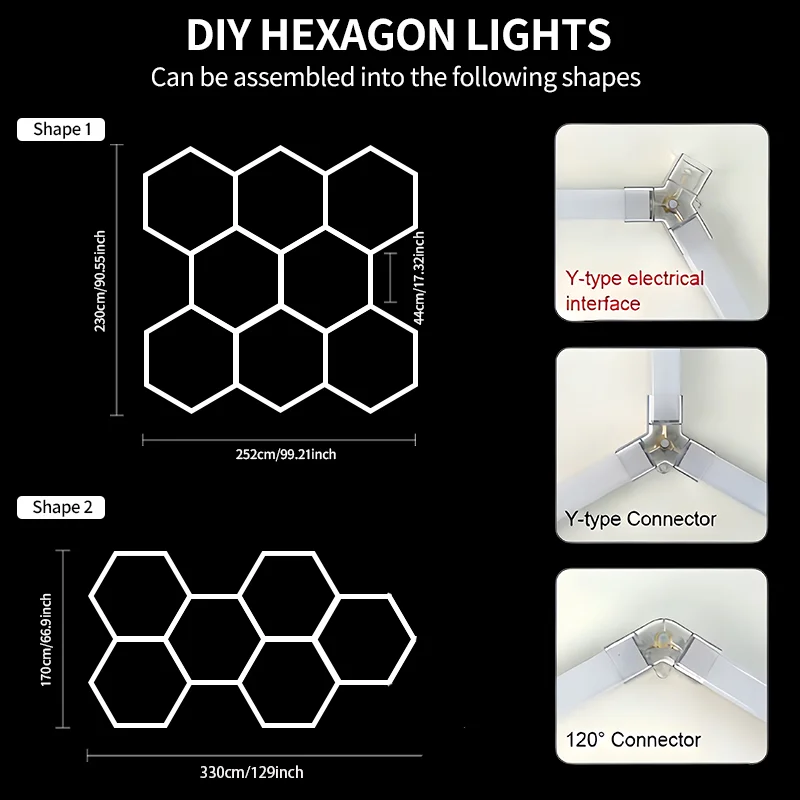 Garagen-Hexagon-LED-Leuchte 50000H Hexagon-LED-Deckenleuchte Superhell 6500K Garagenbeleuchtung für Zuhause, Fitnessraum, Friseursalon, Autodetailing, Bar, Keller, Werkstatt-Deckenbeleuchtung