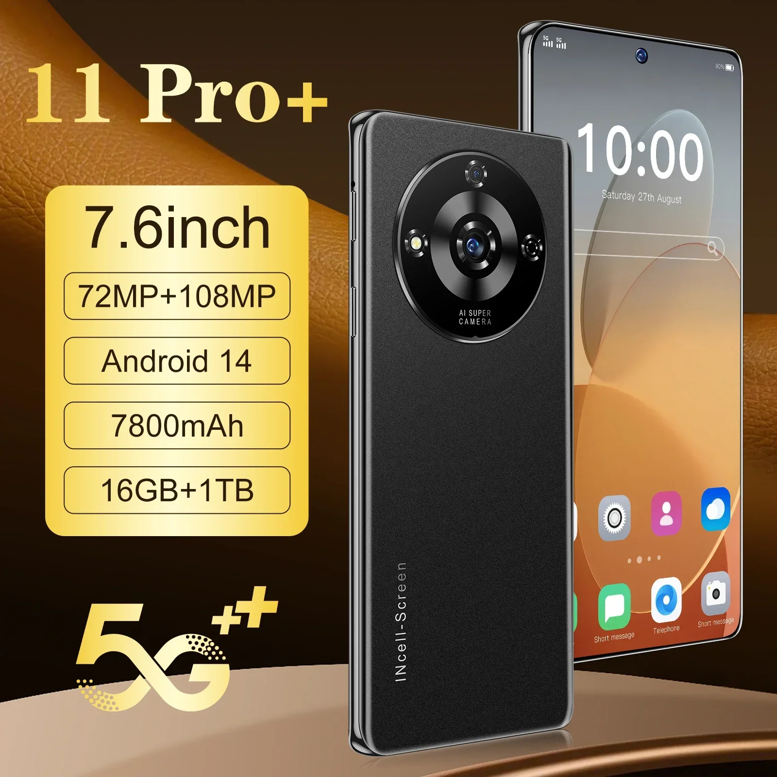 Global Version 11 Pro+ Smartphone 5G Android 7.6-inch 16GB RAM 1TB RAM Dual SIM 7800mAh 72+108MP Camera Original Mobile phones