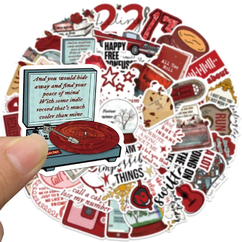 10/30/50Pcs Aesthetic Cartoon Famous Singer Taylor Red Album Lyric Sticker For Laptop Water Bottle Luggage Notebook Vinyl Decals