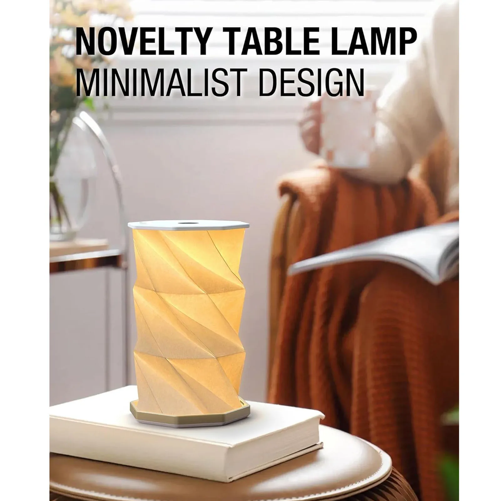 

Сенсорная настольная лампа, бесступенчатая регулируемая бумага, теплый свет, прикроватная настольная лампа, перезаряжаемая через USB, декоративная, складная для гостиной