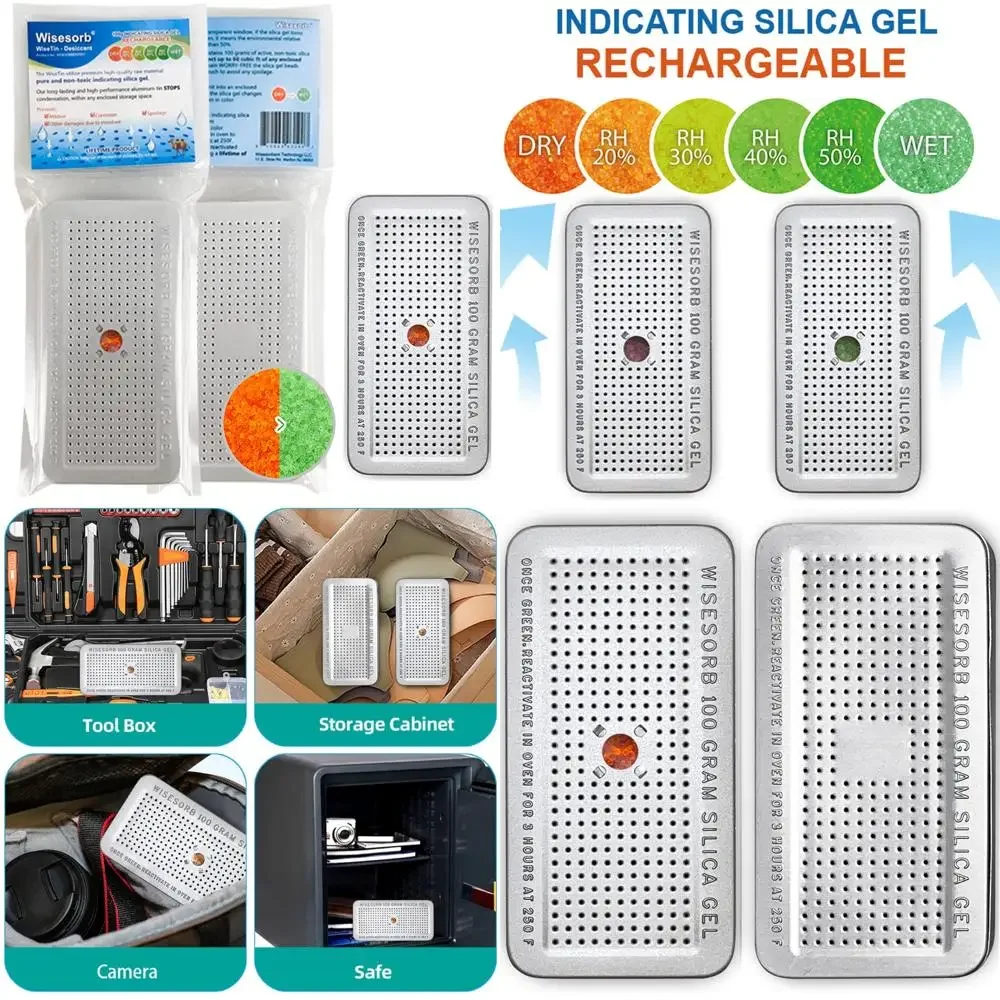 

Reusable Silica Gel Desiccant Canisters, 100g Capacity, 30-Pack, Gun Safe Dehumidifiers, Orange to Green Indicating, Long-Lastin