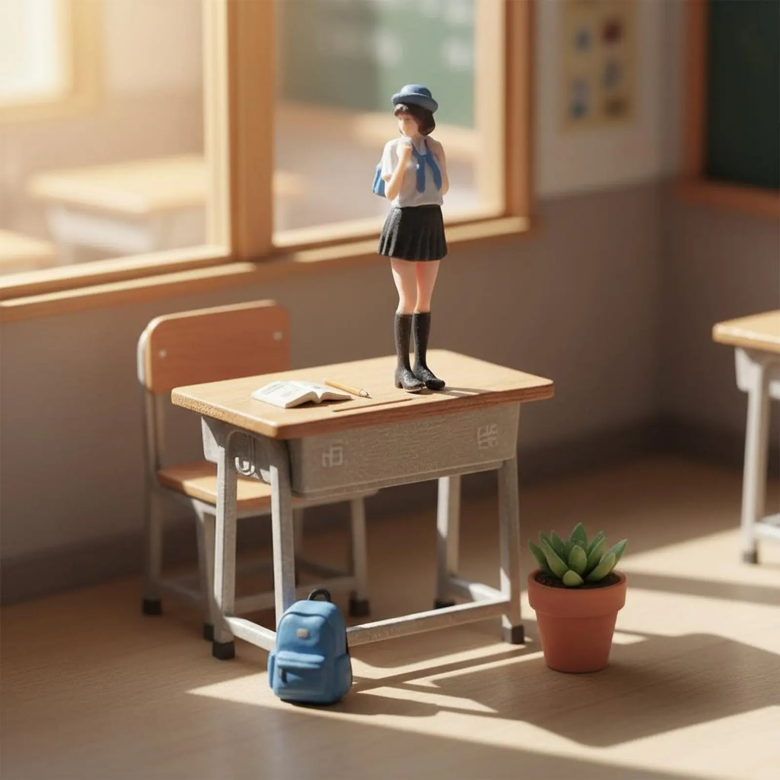 1:64 Scale Female Figure Three-Dimensional Printed Miniature Student Figurine Painted Resin Person Highly Detailed Tiny