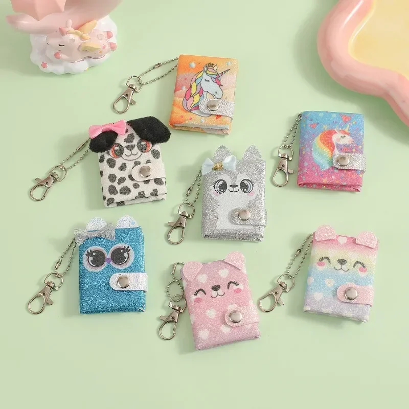 1 Piece Mini Keychain Notebook Sweet Cartoon Unicorn Puppy Notepad Blank Inside Page Scrapbook Pocket Diary Student Supplies