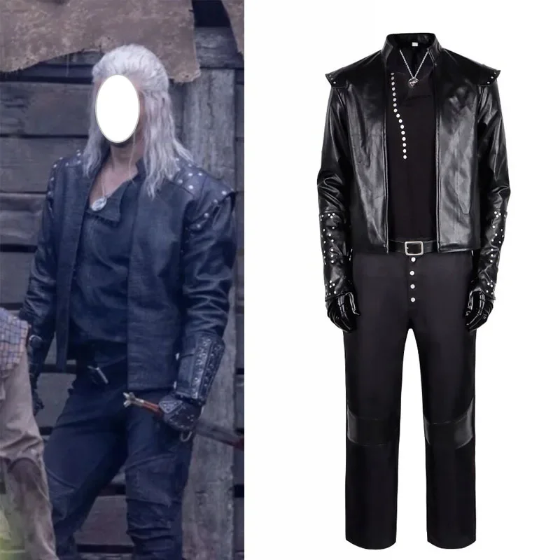 

New Geralt of Rivia Cosplay Witch 5 Costume Geralt Adult Men Handsome Uniform Coat Top Pants Necklace Set 2025 Halloween Suit
