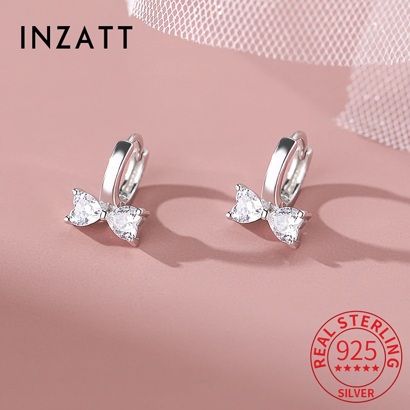 Inzatt Echt 925 Sterling Zilver Zirkoon Cz Strik Knuffels Oorringen Voor Vrouwen Schattige Fijne Sieraden Minimalistische Accessoires
