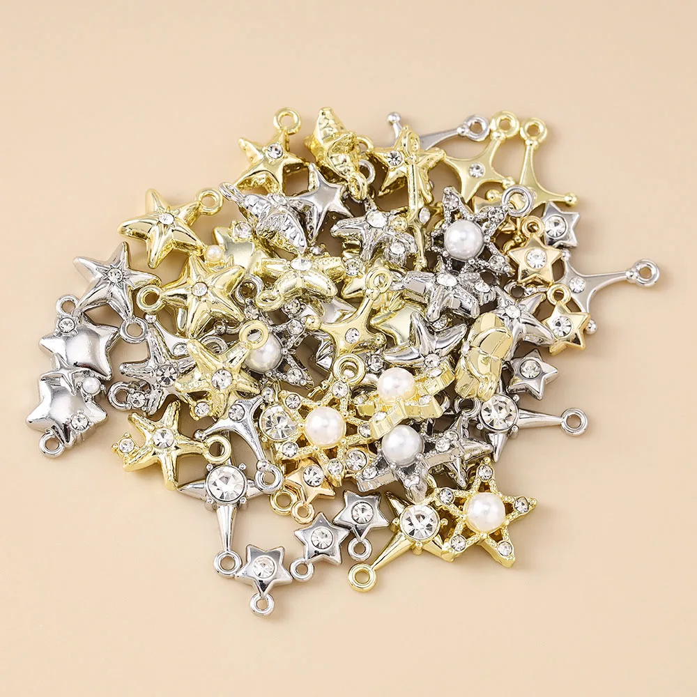 Leslie 5 Stück exquisite süße Kristall-Polaris-Charms, Sterne-Anhänger für handgefertigte Tropfen-Ohrringe, Halskette, Armband, DIY-Schmuckherstellung – Detail 3
