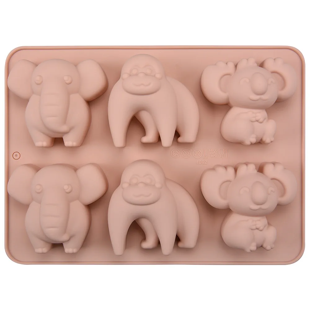 

6 Cavity Cartoon Animal Shape Silicone Mold 3d Elephant Koala Monkey Fondant Candy Chocolate Mould Cake Decor Baking Accessories