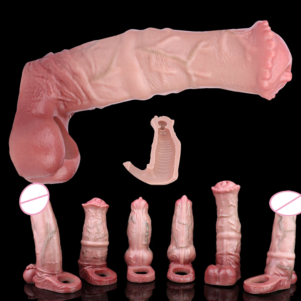 SXXY Realistic Male Penis Sleeve Cock Ring Dildo Sheath Skin Feeling Hollow Dildo Sex Toys For Men Dick Enlargement Couples Sex
