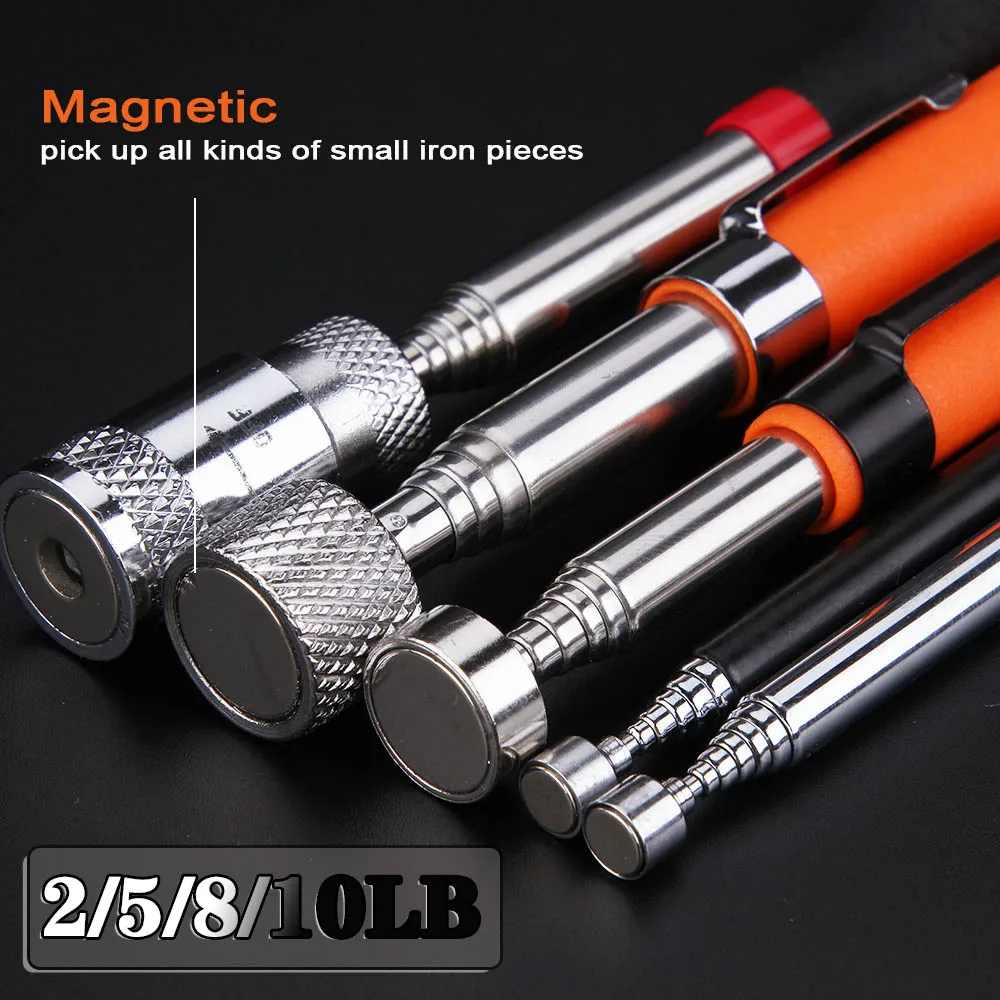 2/5/8/10LB Metal Pickup Stick Portable Metal Suction Stick Retractable Magnetic Pickup Auto Repair Tool with Light Magnetic Rod