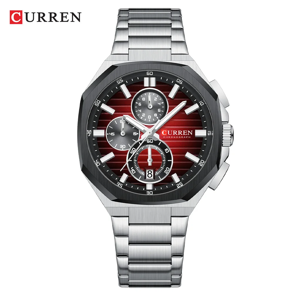 CURREN Business Watches Mens Top Brand Luxury Quartz Wristwatch 3Bar Waterproof Chronograph Luminous Watch for Gentleman Gift+B