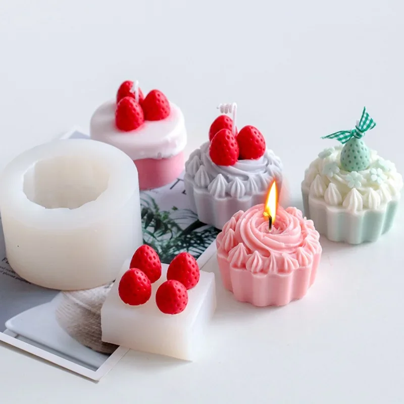 Creative Strawberry Cream Cake Silicone Candle Mold DIY Flower Candle Making Tool Resin Soap Mold Gift Home Decor Craft Supplies