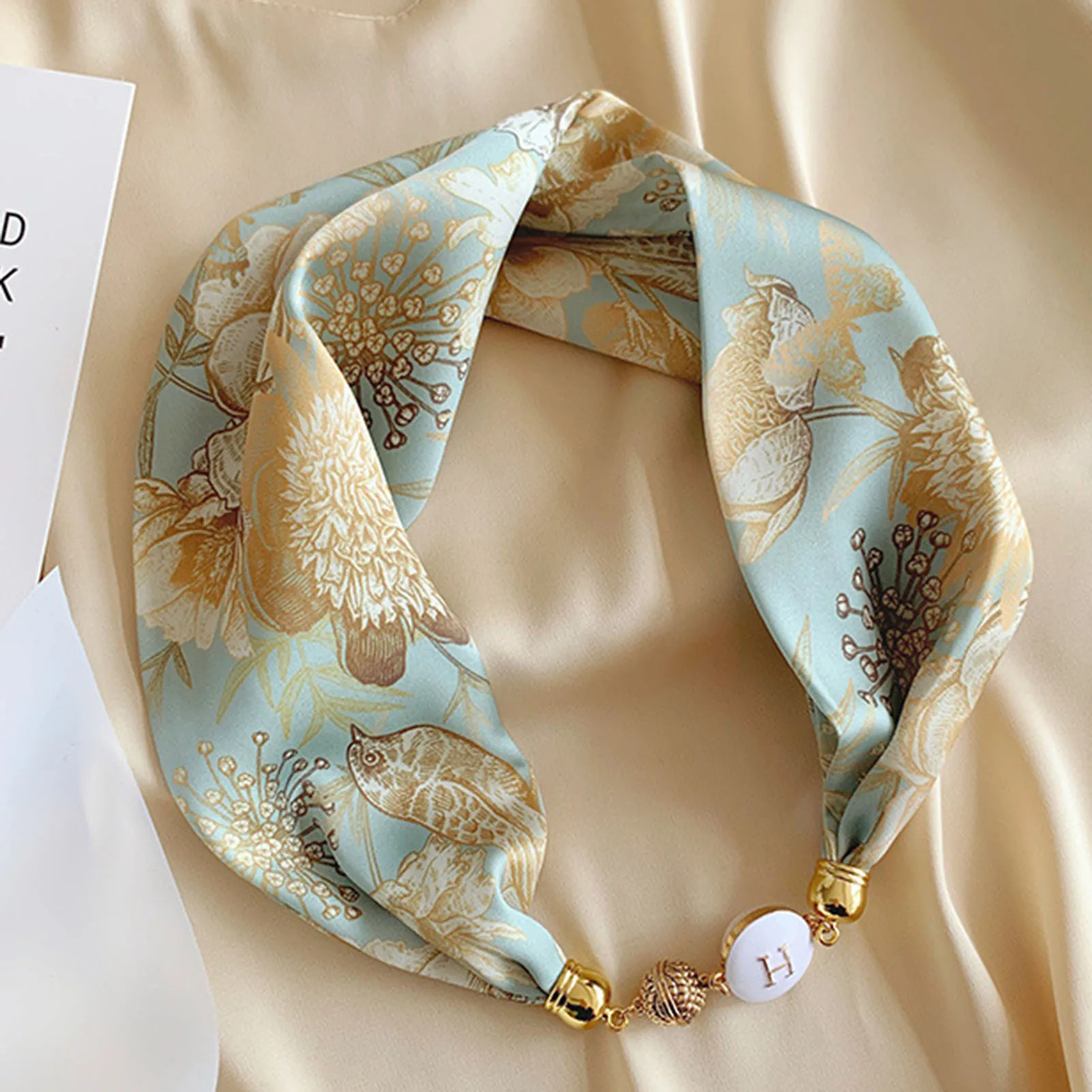 Pearl Buckle Printed Scarf Magnetic Snap Smooth  Friendly Shawl for Female Women Ladies Girls