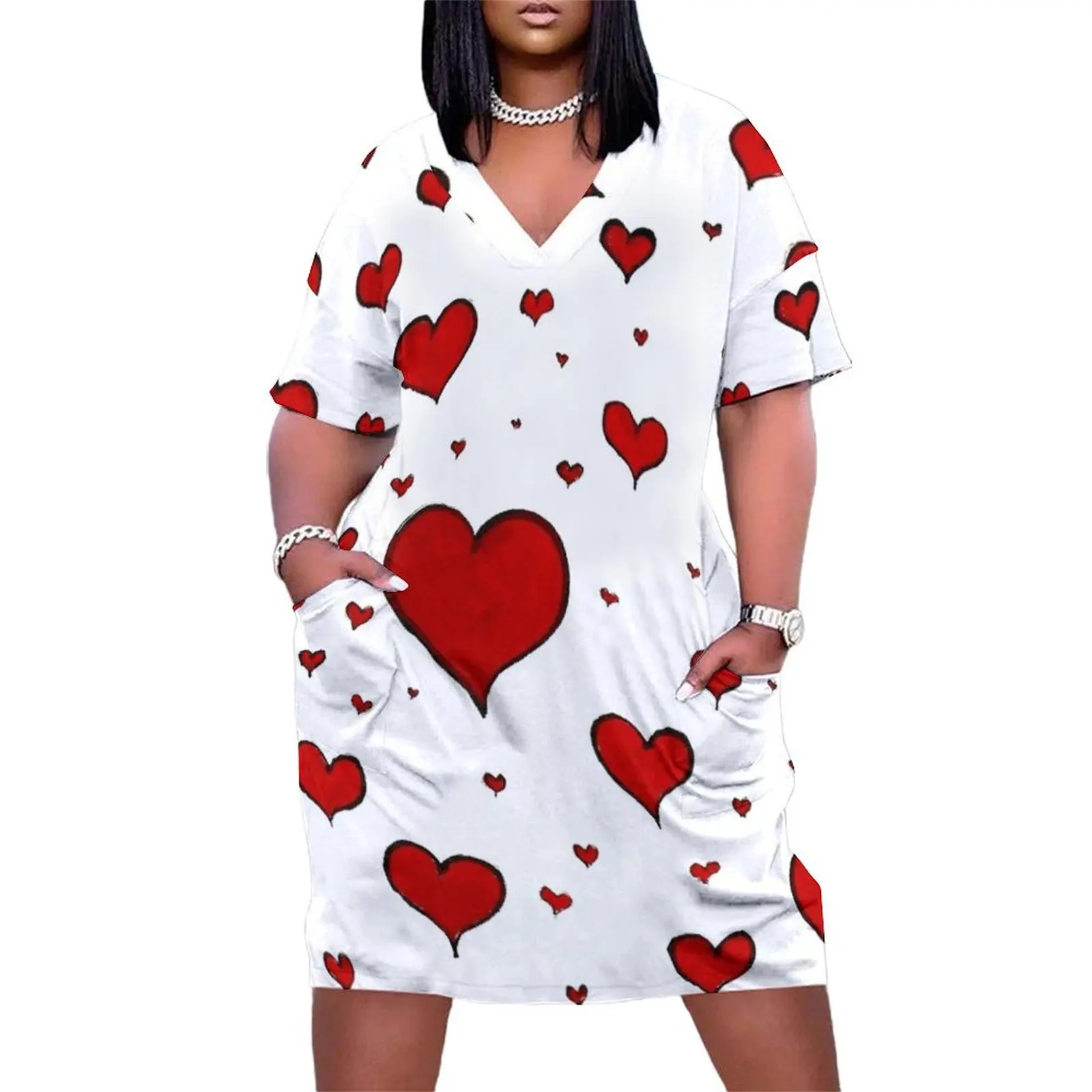 

Valentine Heart Pattern Loose Pocket Dress elegant dresses for women Long veiled dresses