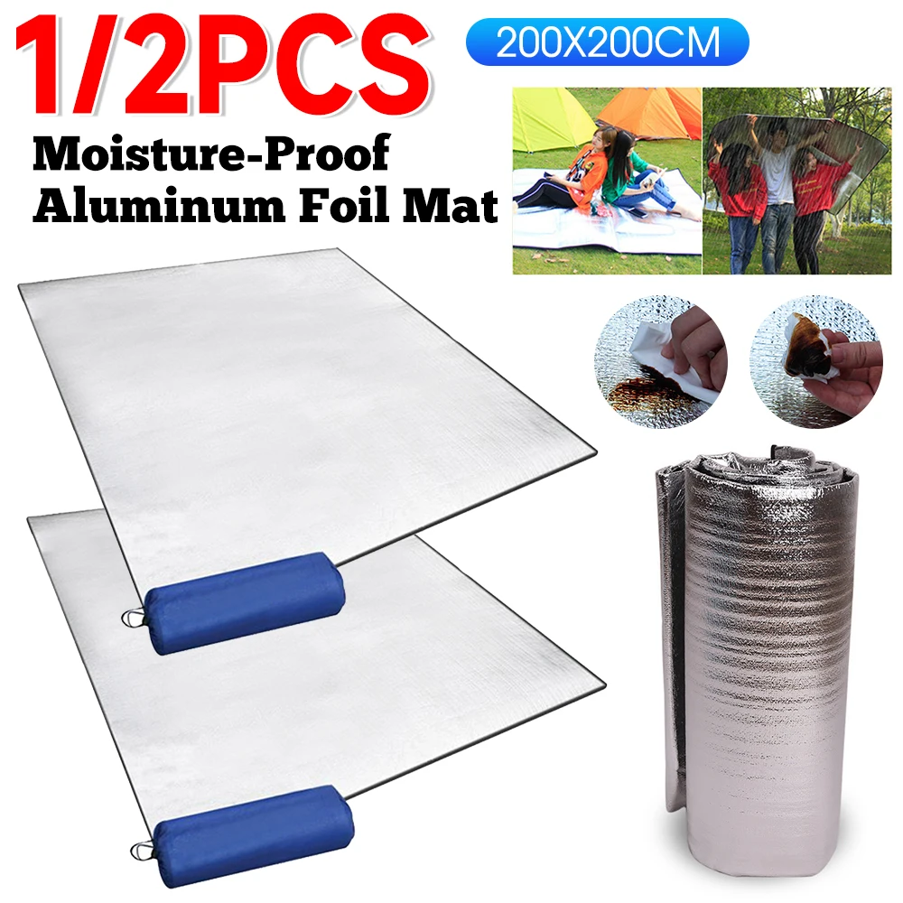 Manta de papel de espuma para acampar de doble cara, impermeable, almohadilla para dormir al aire libre, estera de papel de espuma aislante de aluminio para acampar y playa, 1/2 Uds.