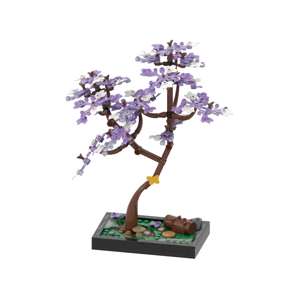 Gobricks ladrillos modelo MOC árbol de Jacaranda floreado Diorama bloques de construcción Mini planta bonsái flor planta árbol ladrillos juguetes regalo