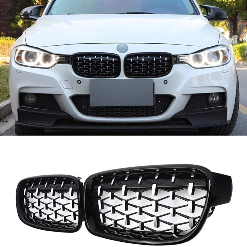 Front Kidney Grill, Front Hood Diamond Grille Meteor Grill For-BMW F30 F31 F35 320I 328I 335I 2012-2018