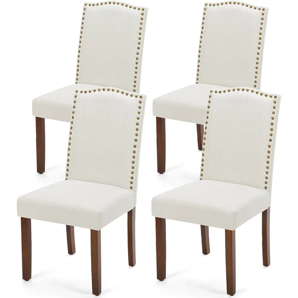 Upholstered Dining Chairs Set of 4, Modern Upholstered Fabric Dining Room Chair with Nailhead Trim and Wood Legs