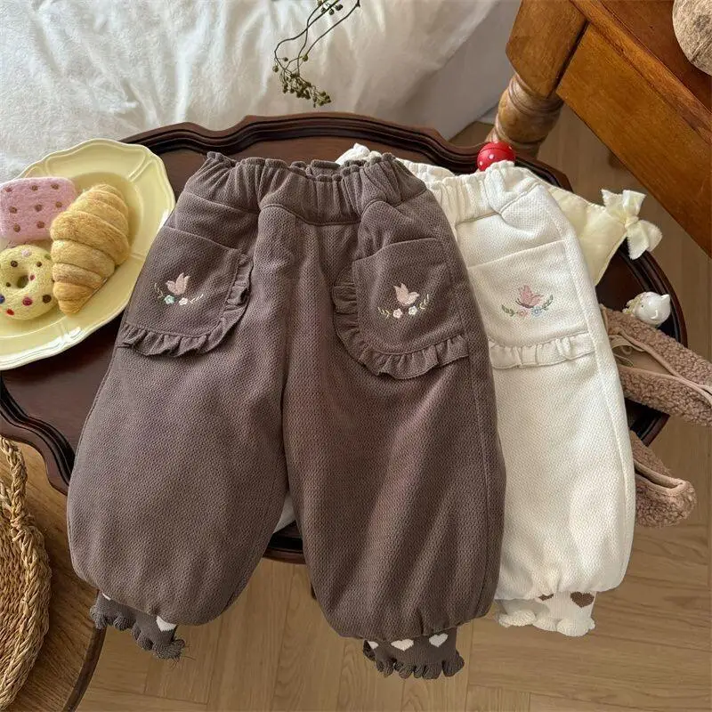 

Детские джоггеры для девочек, осенне-зимние брюки с милым принтом, утепленные штаны, удобная детская одежда для детей 2-5 лет, новая модная коллекция