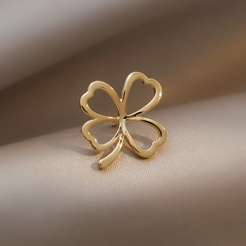 Glossy Lucky Four-Leaf Clover Brooch 2 Colors Unisex Women Stainless Steel Office Party Gift Pin