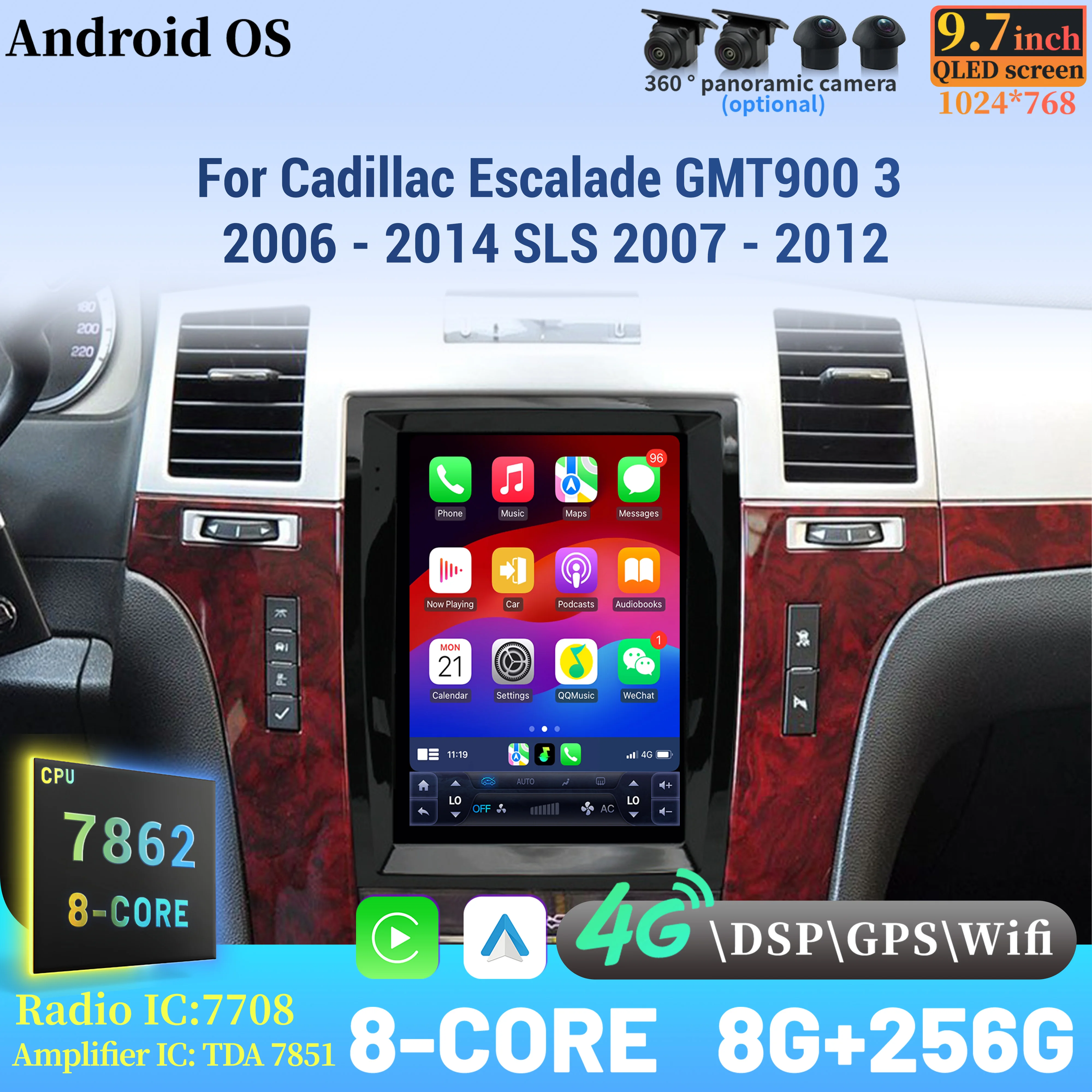 

9.7″For Cadillac Escalade GMT900 3 2006 - 2014 SLS 2007 - 2012 Android Auto Radio Car Radio Carplay Multimedia Navigation Screen