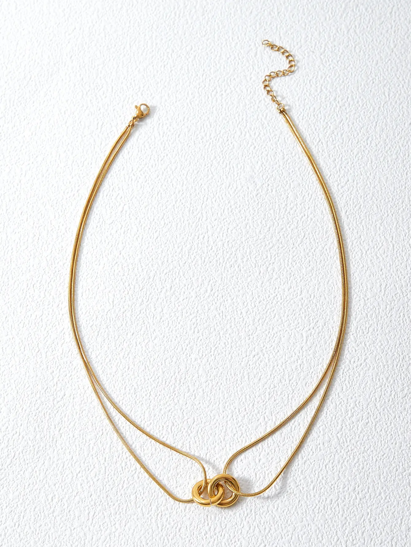 

Gold-Tone Double Interlocking Circle Layered Snake Chain Necklace