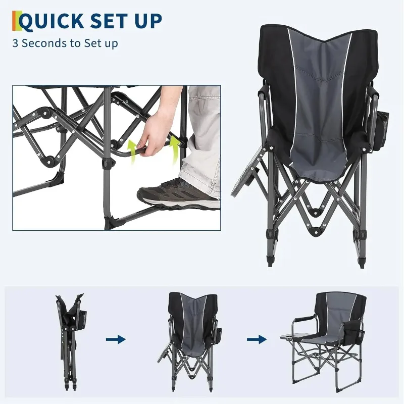 Folding Camping Chairs for Adults,Portable Chair with Side Table Pocket & Beverage Holder,Director Chair for Outside  Beach Deck