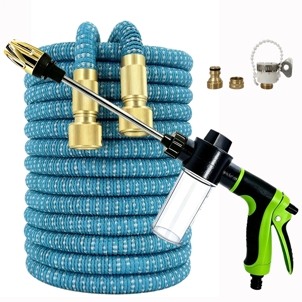 High Pressure Expandable Magic Hose with Metal Joint Sprinkler Head for Watering Cleaning Car Hose Gardens