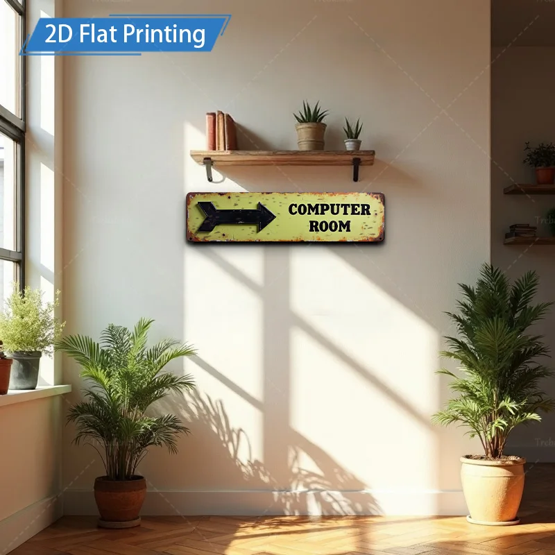 [2D FLAT] قطعة واحدة من لافتة معدنية، لافتة معدنية ريفية مقاس 4 × 16 بوصة، فن جداري على شكل سهم اتجاهي لغرفة الكمبيوتر