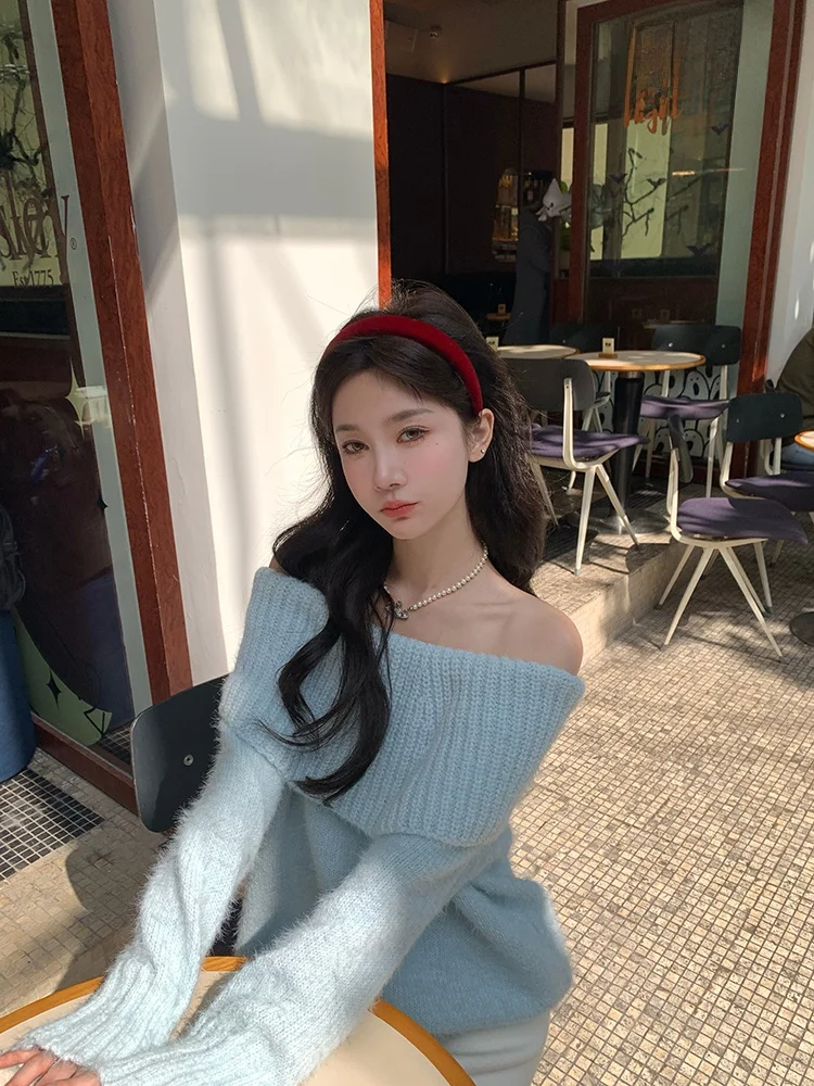 

Chen Dauyu Lazy Sle, мягкий уютный женский вязаный свитер oulder Bared, свободный крой, осенне-зимний теплый длинный топ све