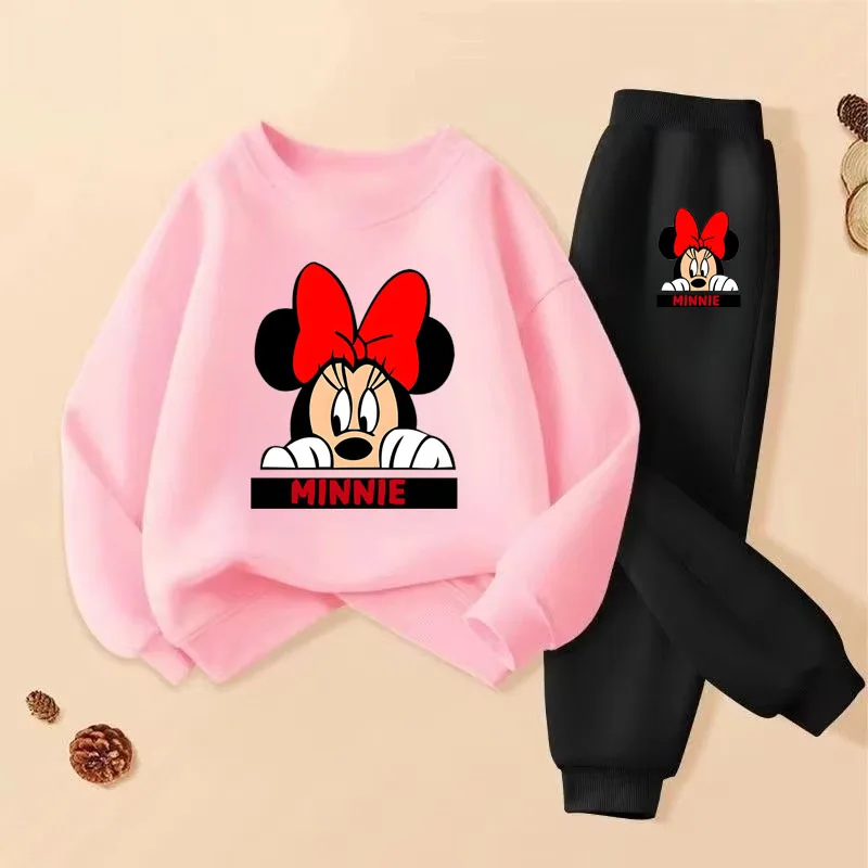 2025 Spring New Children's Clothing Sets Minnie Print Girls' Thin Breathable Sweatshirt Pant 2pcs Suit Kids Casual Tracksuit