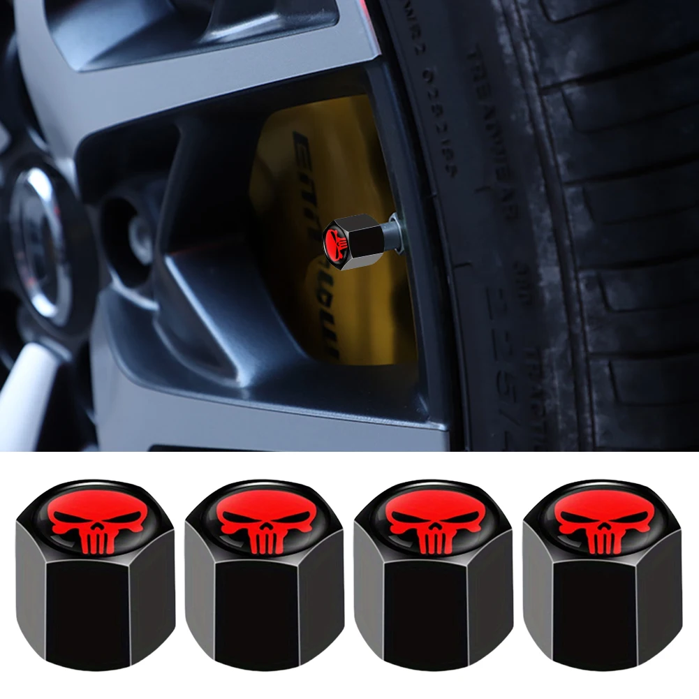 4Pcs/Set Skull Car Tire Anti-Rust Air Valve Caps Auto Wheel Tyre Dust Stems Cover Tyre Valve Dust Covers for Bike Car Vehicles