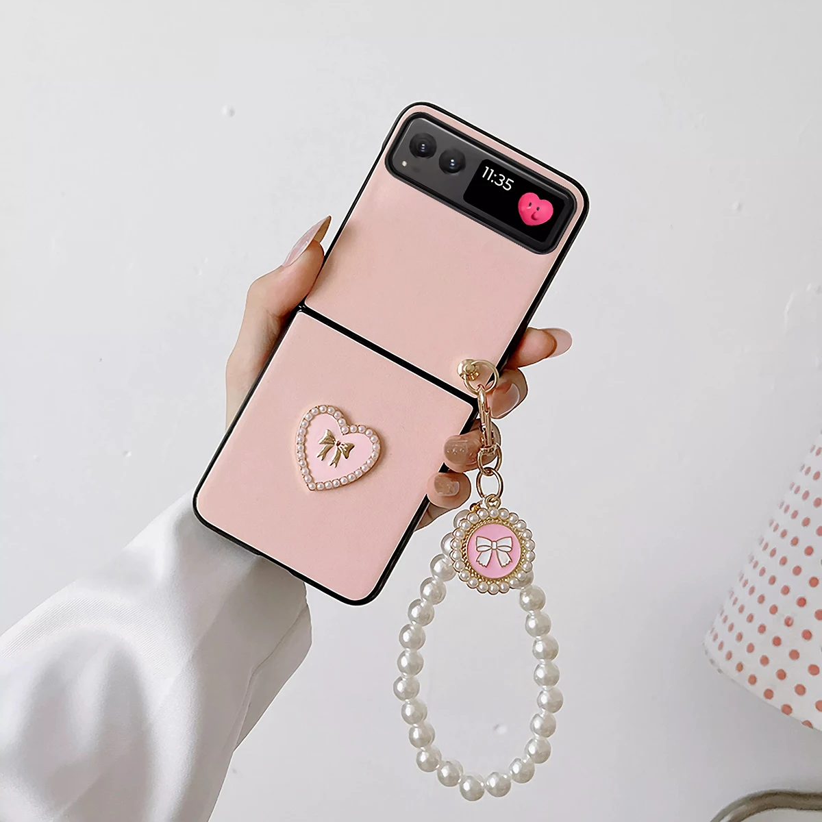 Love Heart PU Leather Phone Case with Bracelet Hard PC Prote